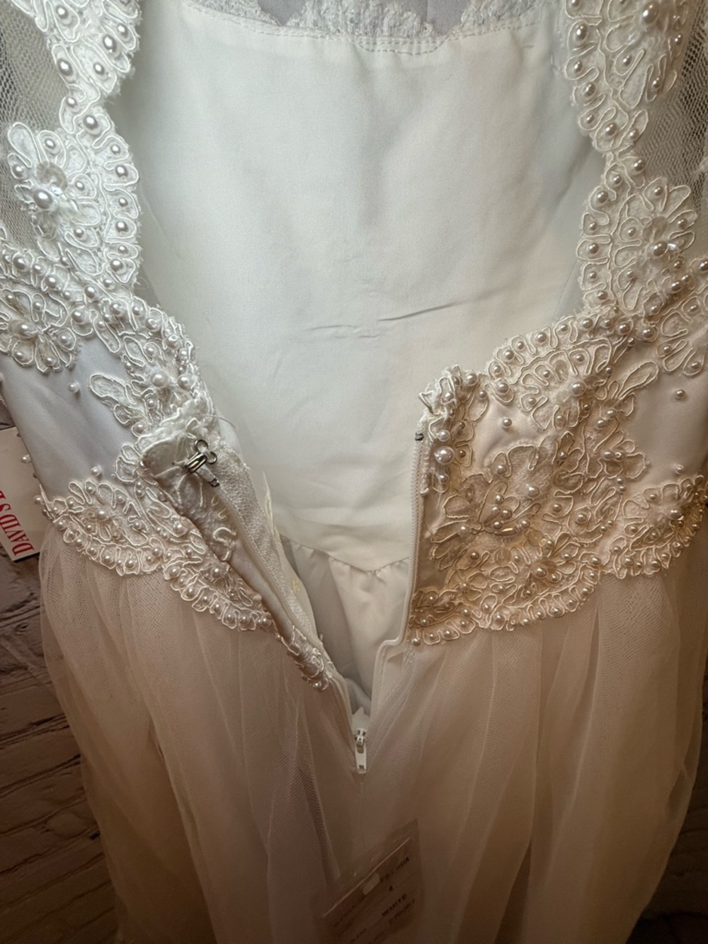 David's Bridal White Embroidered Tulle Flower Girl Dress - Picture 13 of 16